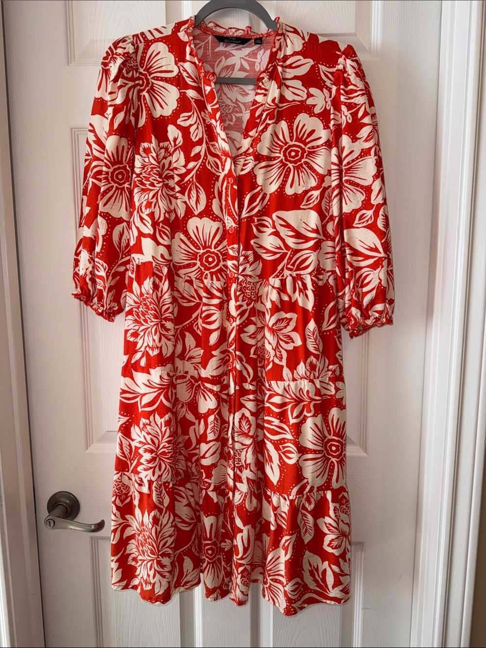 Mlle Gabrielle orange and Cream Floral Tiered Button-Front Dress